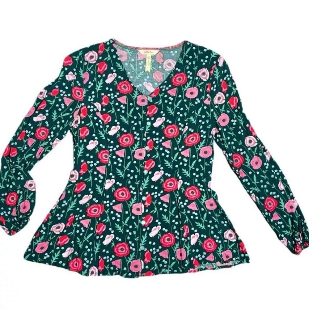 matilda jane floral pattern poppy flower green blouse womens button up